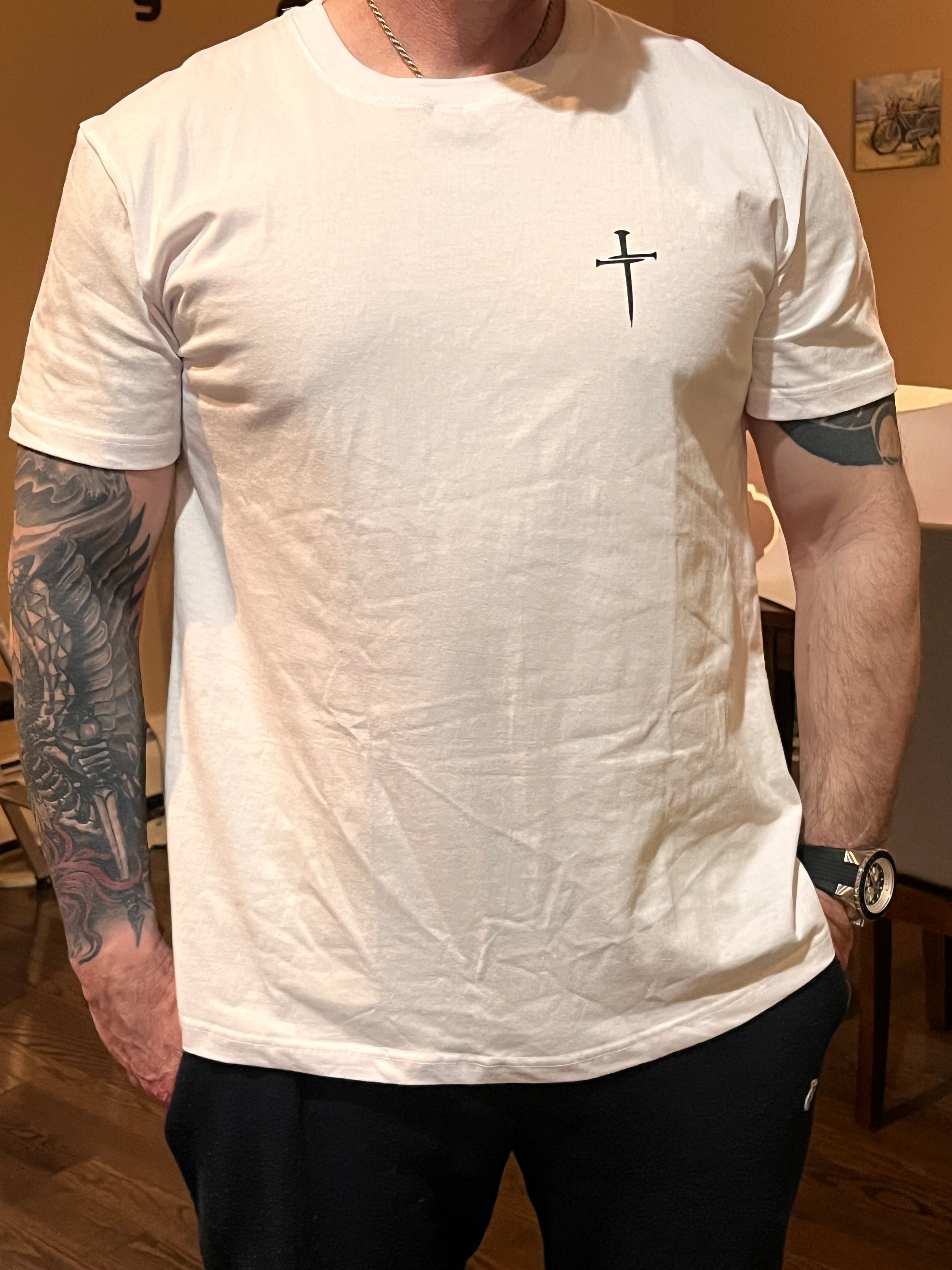 綿100％ メンズ 信仰モチーフ カジュアル ルーズTシャツ | 十字架プリント 丸首 半袖Tシャツ