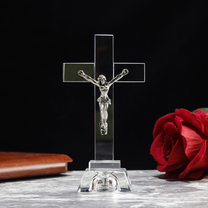 Beautiful Blue Glowing Crystal Jesus Cross | Christ & Cross ™