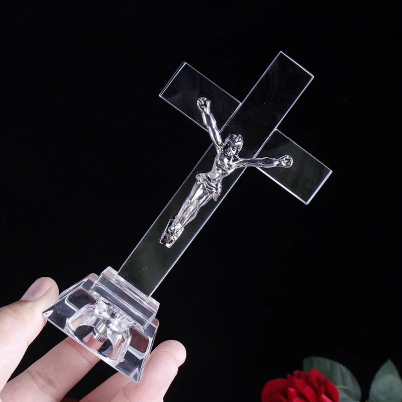 Beautiful Blue Glowing Crystal Jesus Cross | Christ & Cross ™