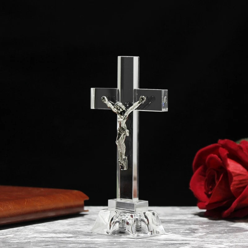 Beautiful Blue Glowing Crystal Jesus Cross | Christ & Cross ™
