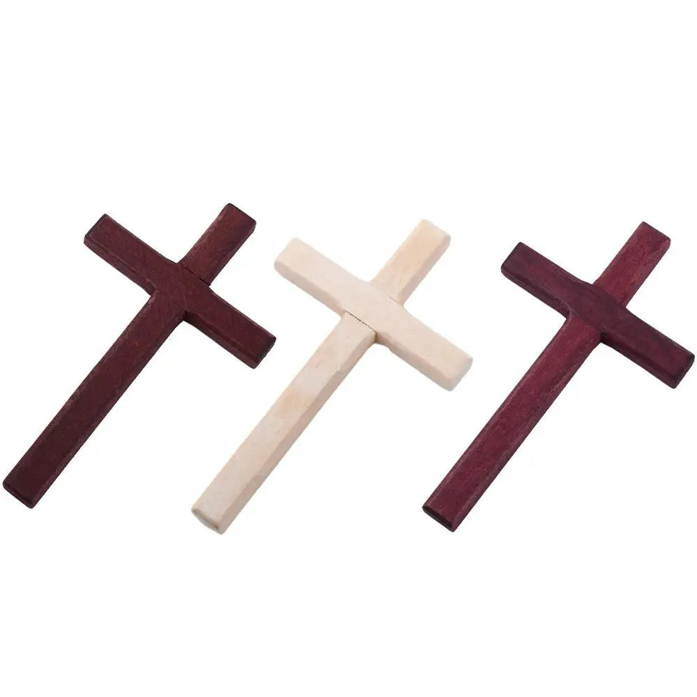 キリスト教の木製十字架｜12cm 壁掛けクルシフィクス｜木製、ブラウン＆ワインレッド