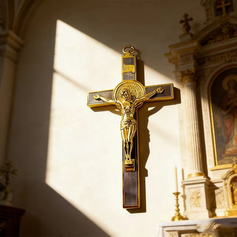 Two-Tone Catholic Crucifix with St. Benedict Medal | Christ & Cross ™