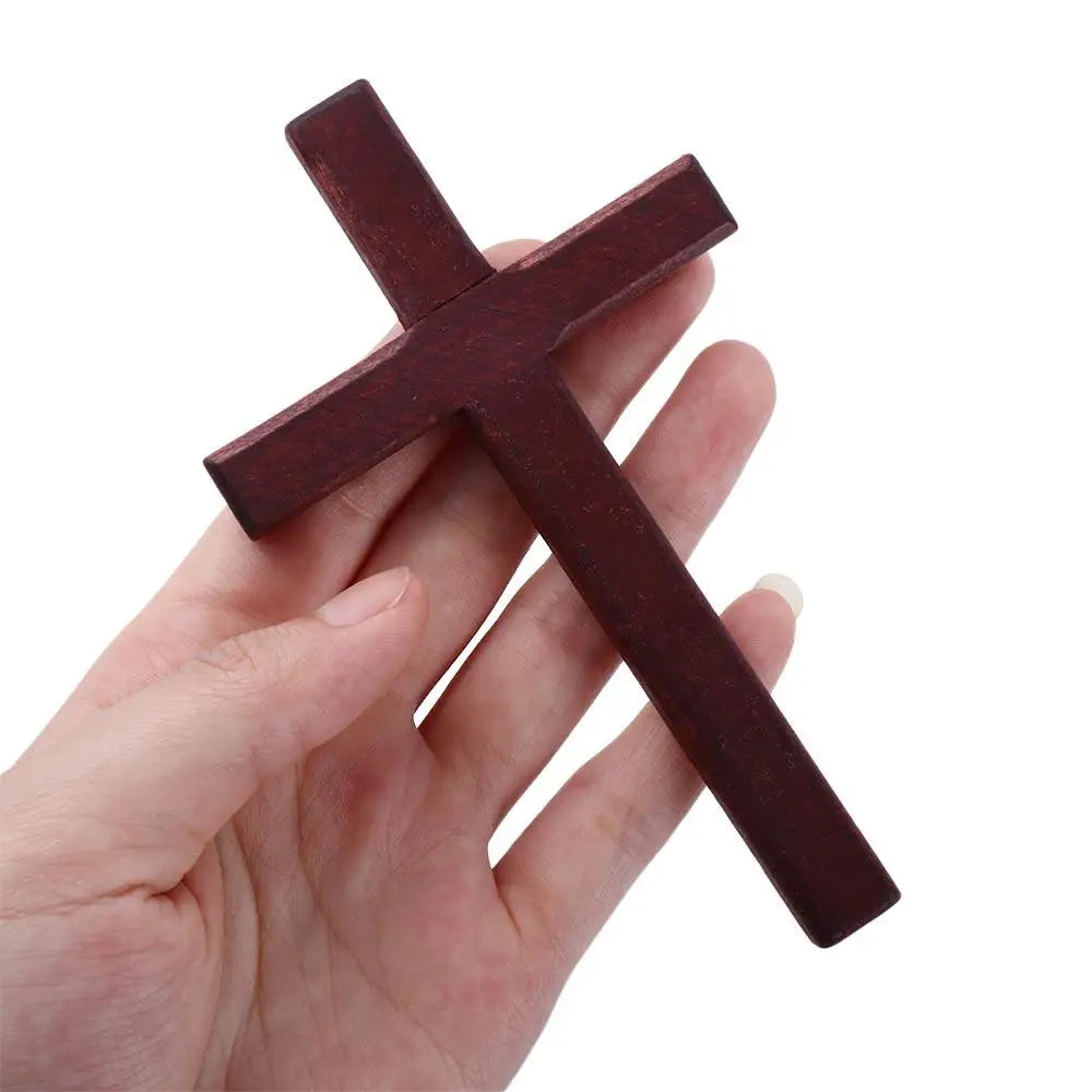 キリスト教の木製十字架｜12cm 壁掛けクルシフィクス｜木製、ブラウン＆ワインレッド