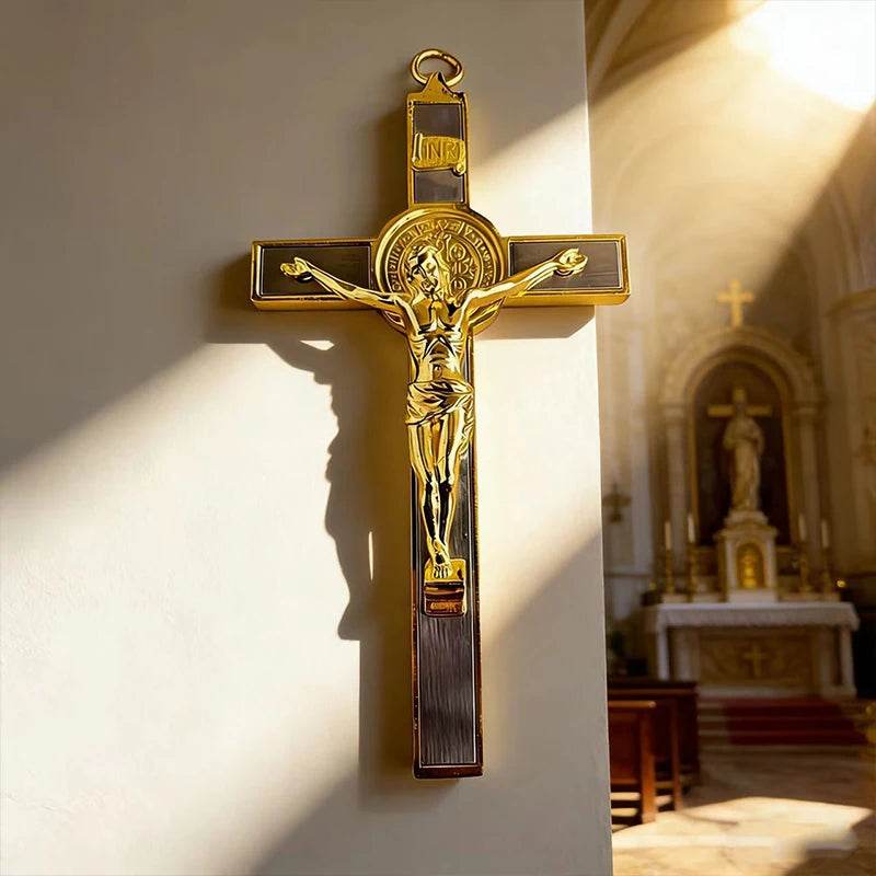 Two-Tone Catholic Crucifix with St. Benedict Medal | Christ & Cross ™