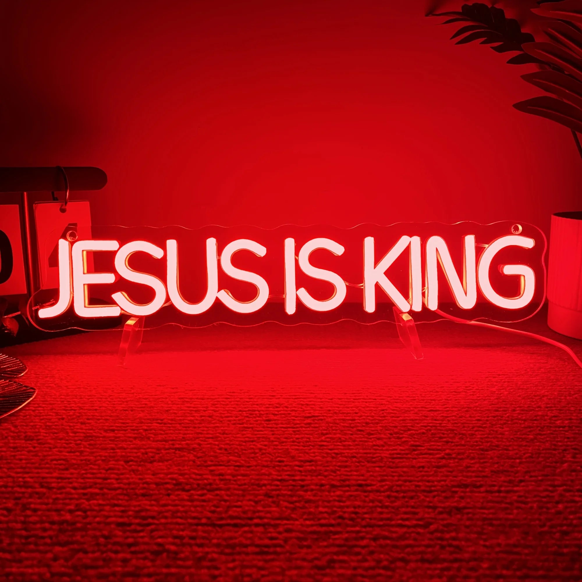 Enseigne néon "Jesus is King" | Décoration murale chrétienne LED