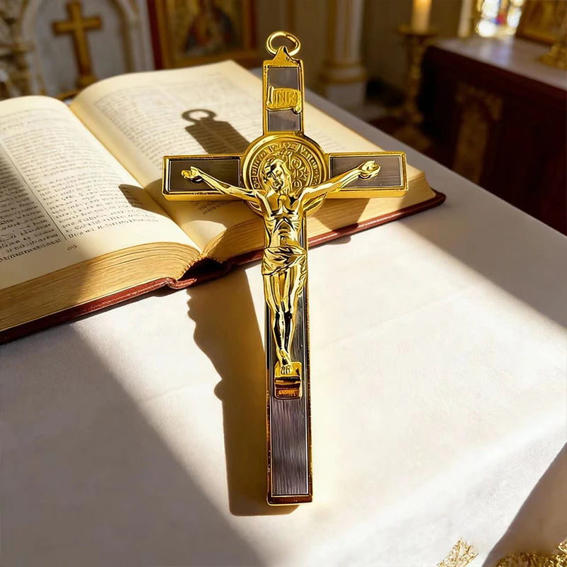 Two-Tone Catholic Crucifix with St. Benedict Medal | Christ & Cross ™