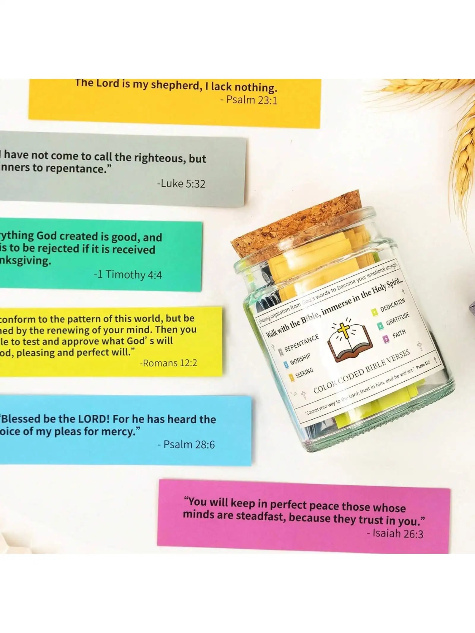 Pot de cartes chrétiennes | Pot de versets bibliques colorés faits à la main | Cartes de prière des Écritures