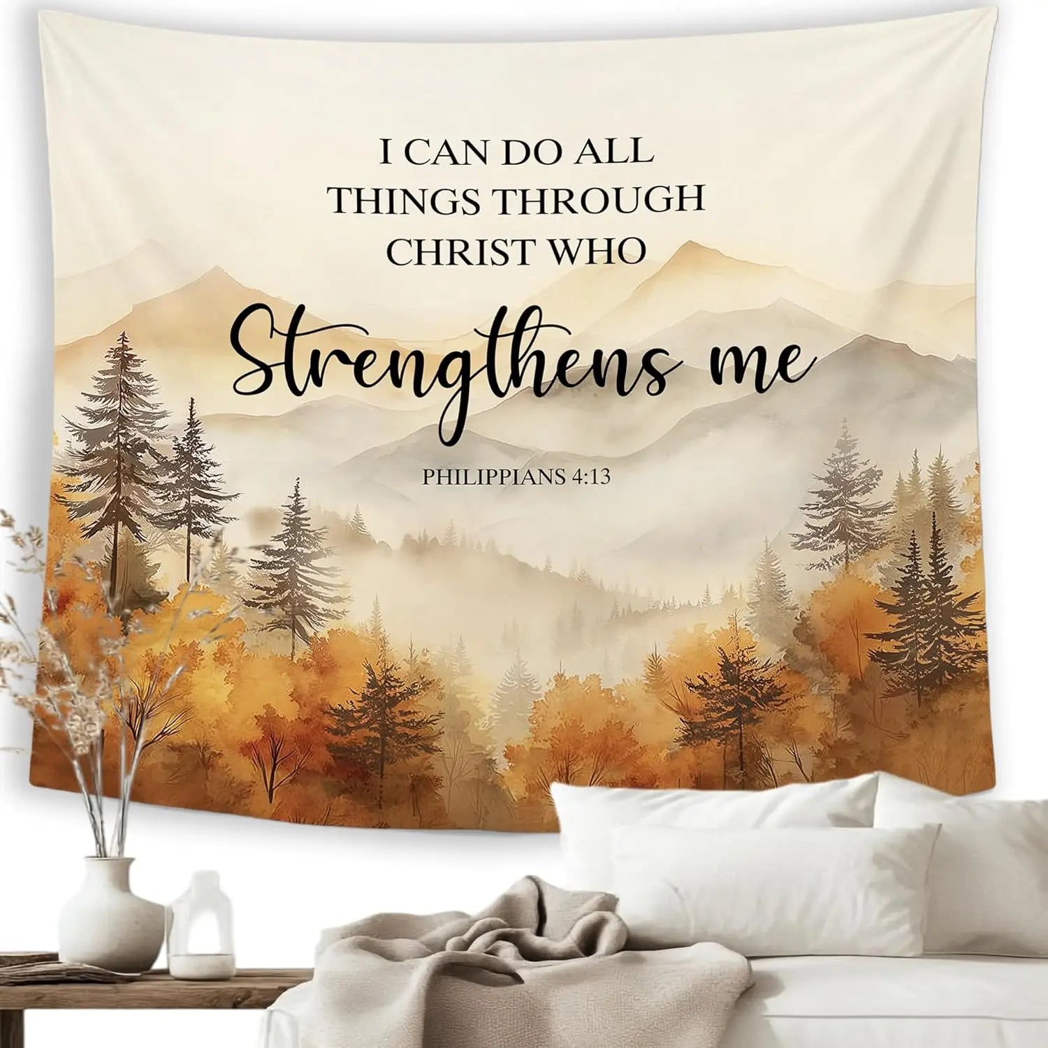 Christian Fall Mountain Wall Tapestry | Christ & Cross ™