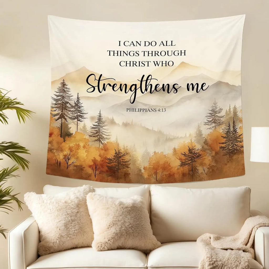 Christian Fall Mountain Wall Tapestry | Christ & Cross ™