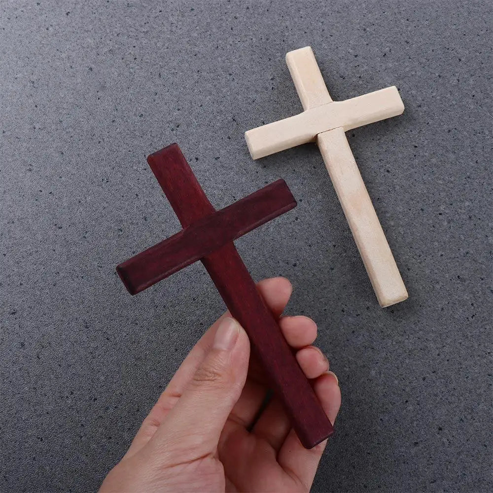 キリスト教の木製十字架｜12cm 壁掛けクルシフィクス｜木製、ブラウン＆ワインレッド