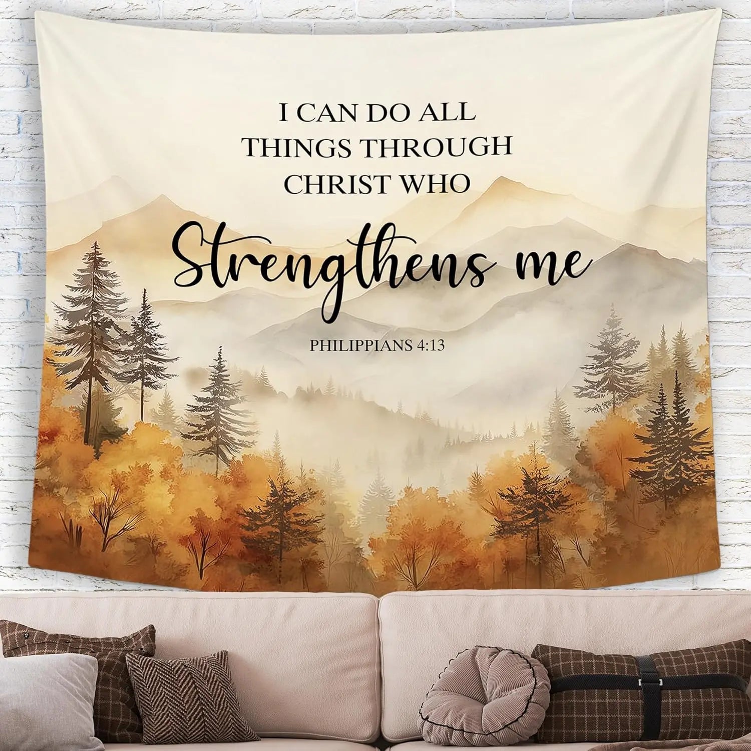 Christian Fall Mountain Wall Tapestry | Christ & Cross ™