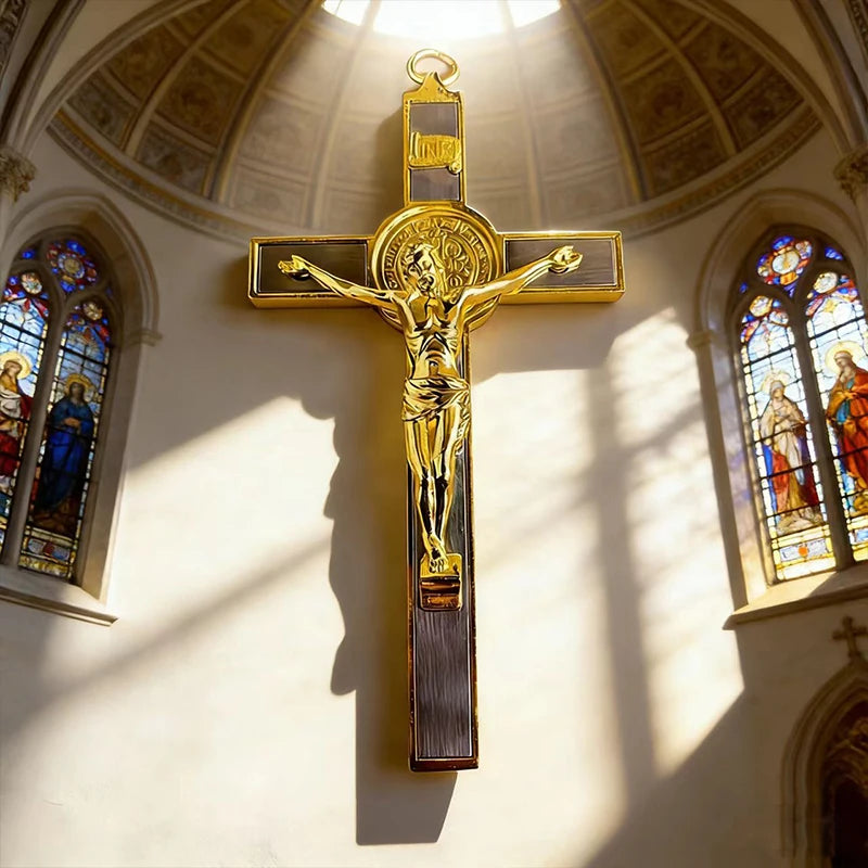 Two-Tone Catholic Crucifix with St. Benedict Medal | Christ & Cross ™